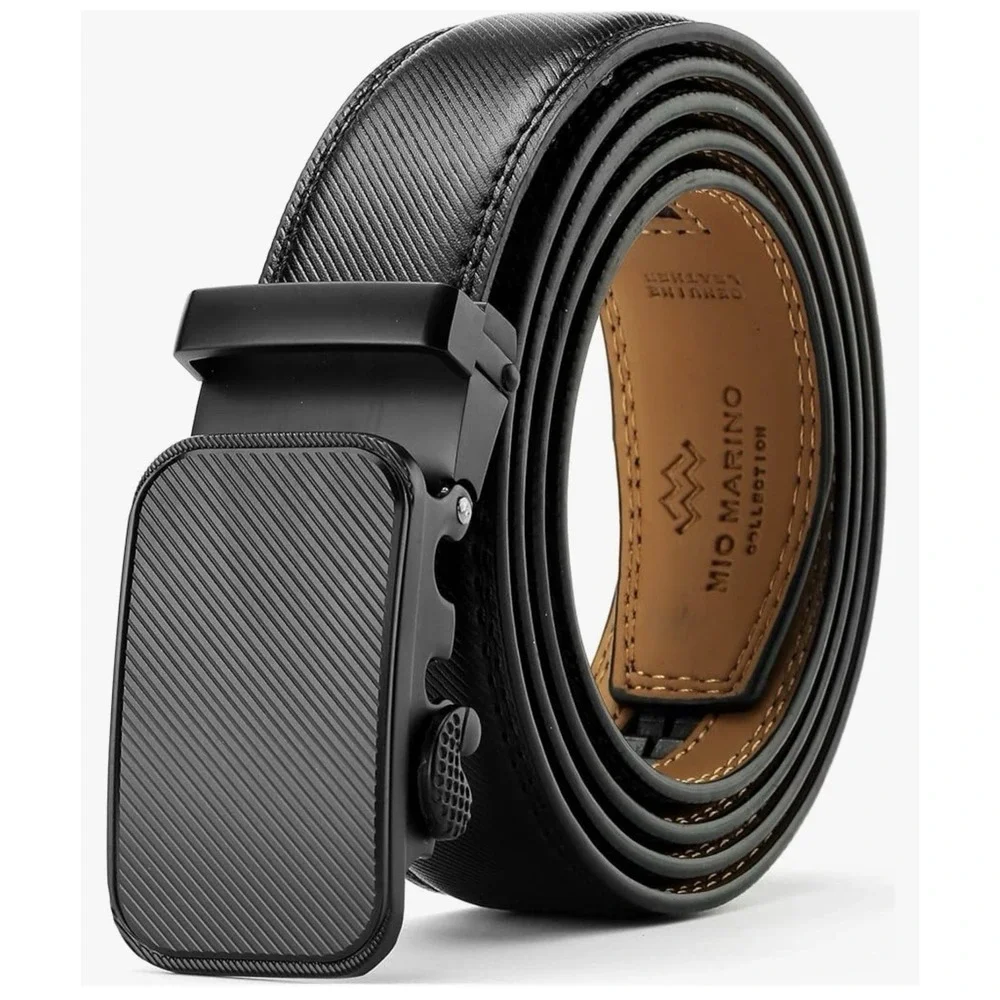 Marino Mens Dress Belt Genuine Leather Ratchet Buckle Black 51